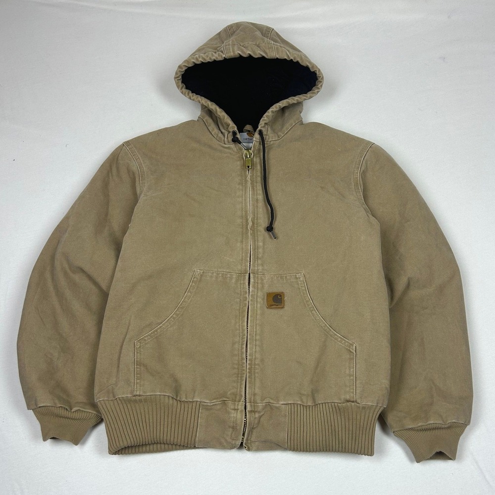 Carhartt J130 SDL Sandstone Active Jacket Tan Duck Canvas Hooded Mens Small